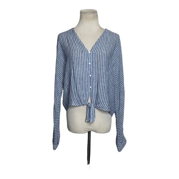 Rails Blue White Stripes Tie-Front Long Sleeves Top Terrenas Blouse size Small - Picture 10 of 10